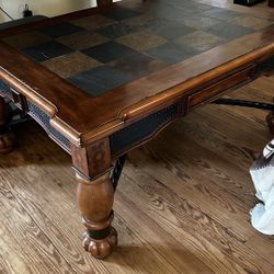 Slate Top Wooden Rod Iron Coffee Table 