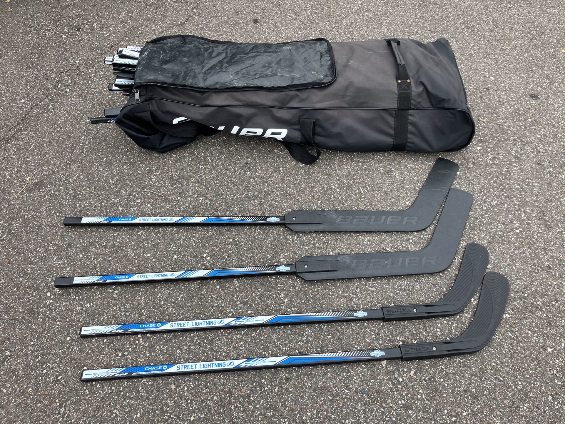 Bauer Hockey Bag With 40 Roller Hockey Sticks