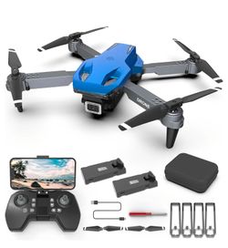Mini Drone Blue with camera Remote Control Fighter Accessories 2 batteries Pocket-Sized, Gesture Control, 1080P HD Camera