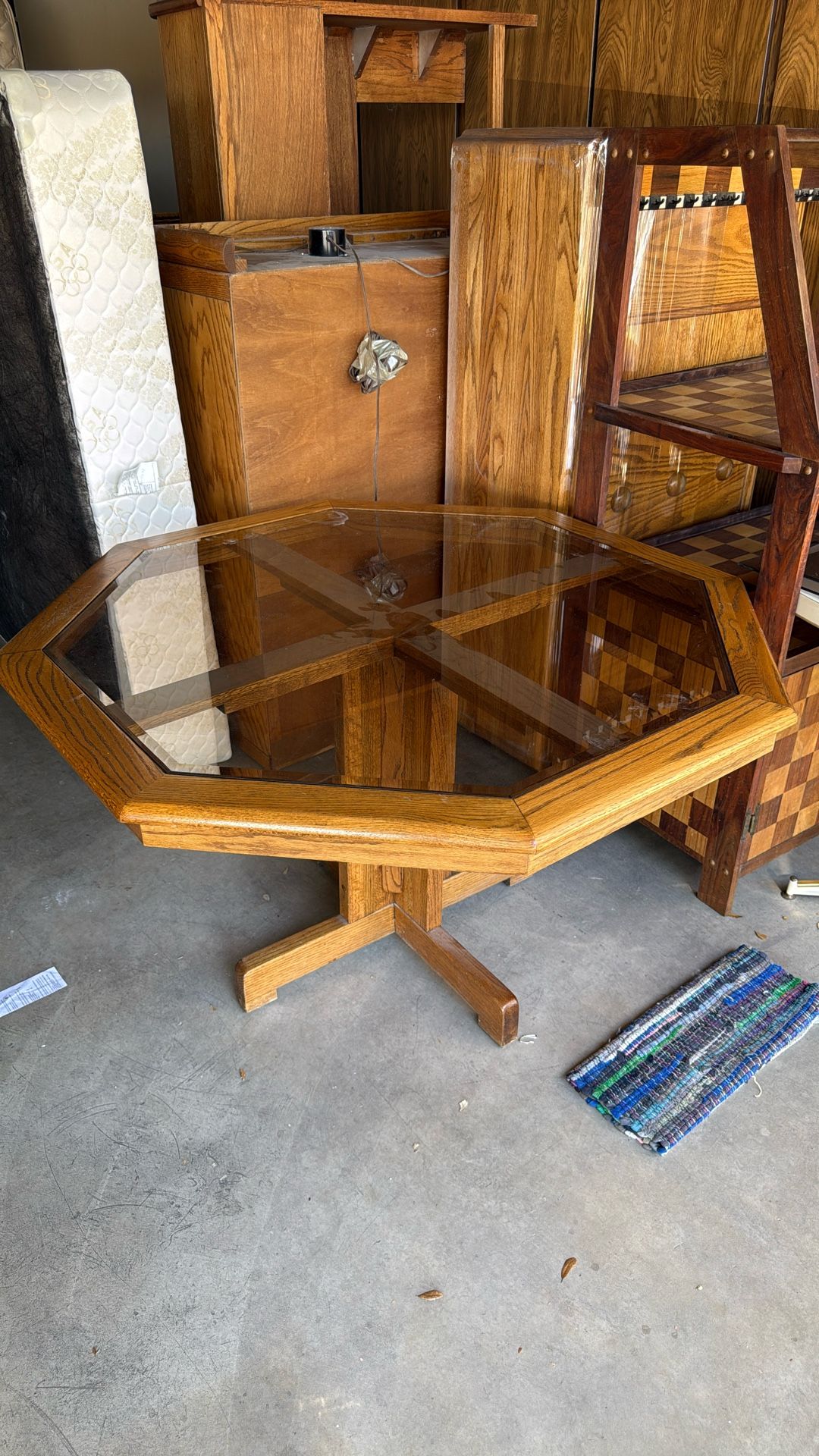 Computer armoire kitchen table with four chairs, bedroom furniture, three end tables, cedar chest electric fireplace, microwave kitchen b storage unit