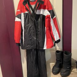Motorcycle Rain Coat Size M Shoes Size 10.5