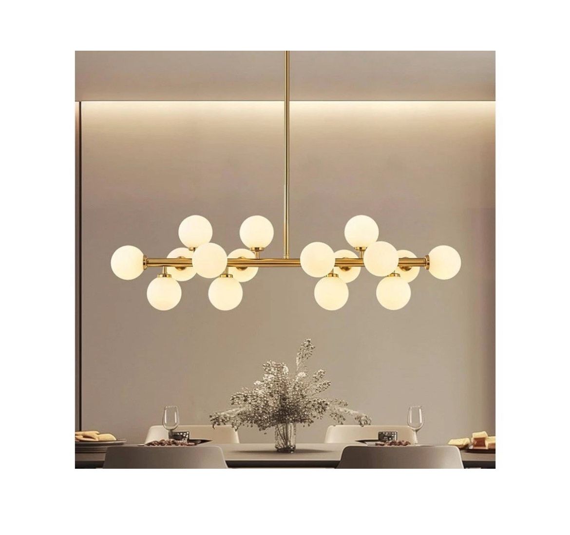 Glass Globe Chandelier 16-Light Mid Century Modern Light Fixture Gold GC-02
