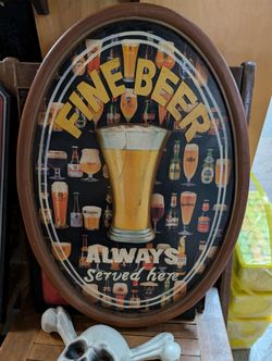 Vintage Fine Beer Always Served Here Framed Bar Sign Wall Art Decor
