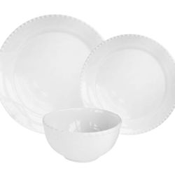 Hamilton Beaded Casual Round Dinnerware Set – 12-Piece Stoneware Dinner Party Collection for Entertaining w/ 4 Dinner Plates, 4 Salad Plates, & 4 Bowl