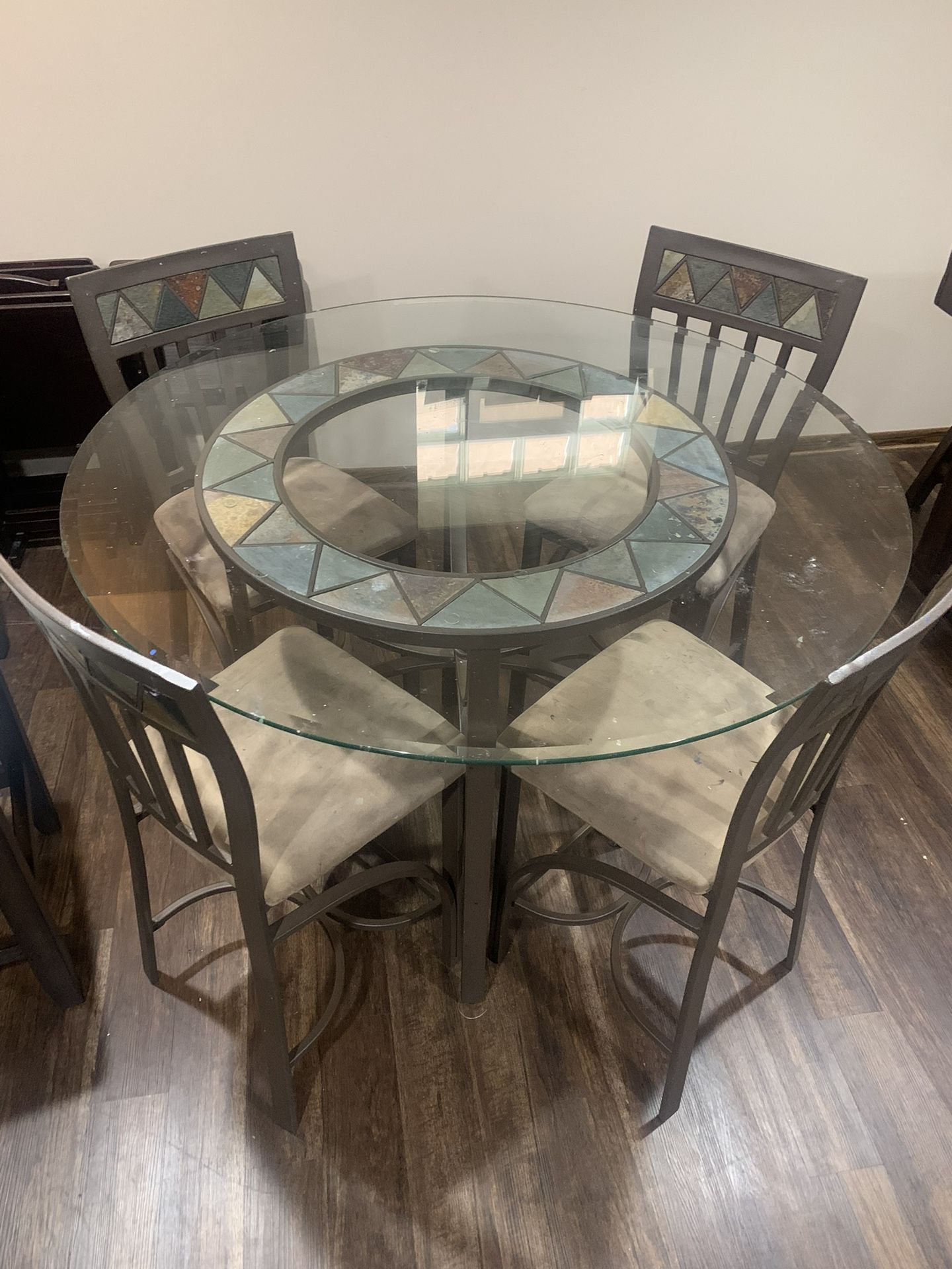 Glass Kitchen Table Set Pub Height With 4 Chairs