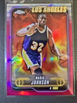 Magic Johnson Pink Refractor Topps Chrome Basketball Card Lakers