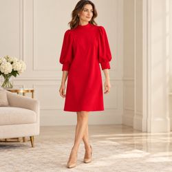 Calvin Klein Red Puff-Sleeve Dress – Size 4