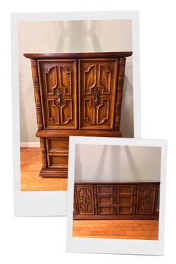 Vintage Wood Armoire Cabinet with Dresser