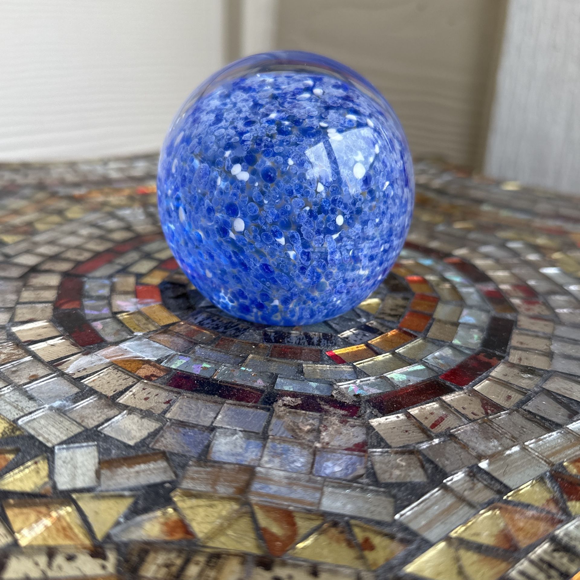 Beautiful Clear And Blue Glass Paperweight