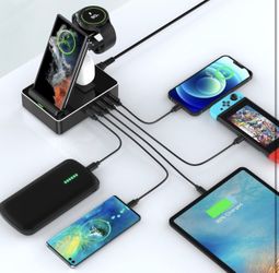 Black Wireless Charging Station for Samsung,8 in 1 Charging Station for Samsung Devices,USB C Charger Dock for S22 Ultra, Etc,.Galaxy Watch 5, Buds 