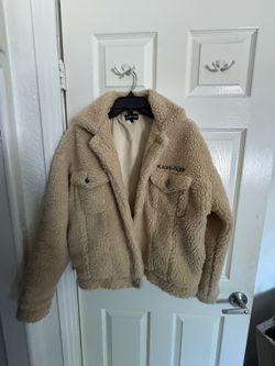 Places & Faces Tan Teddy Jacket Size Small 
