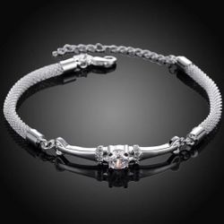 NEW SP Zircon Bracelet For Women 925 Sterling Silver Jewelry Adjustable 10"