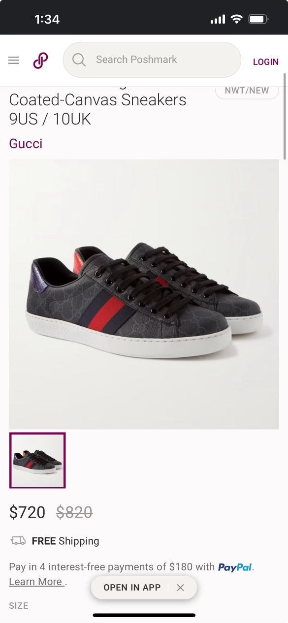 BRAND NEW Gucci Ace GG Supreme 'Black Grey' 429445-96G50-1130 Size 12.5 (US 13)