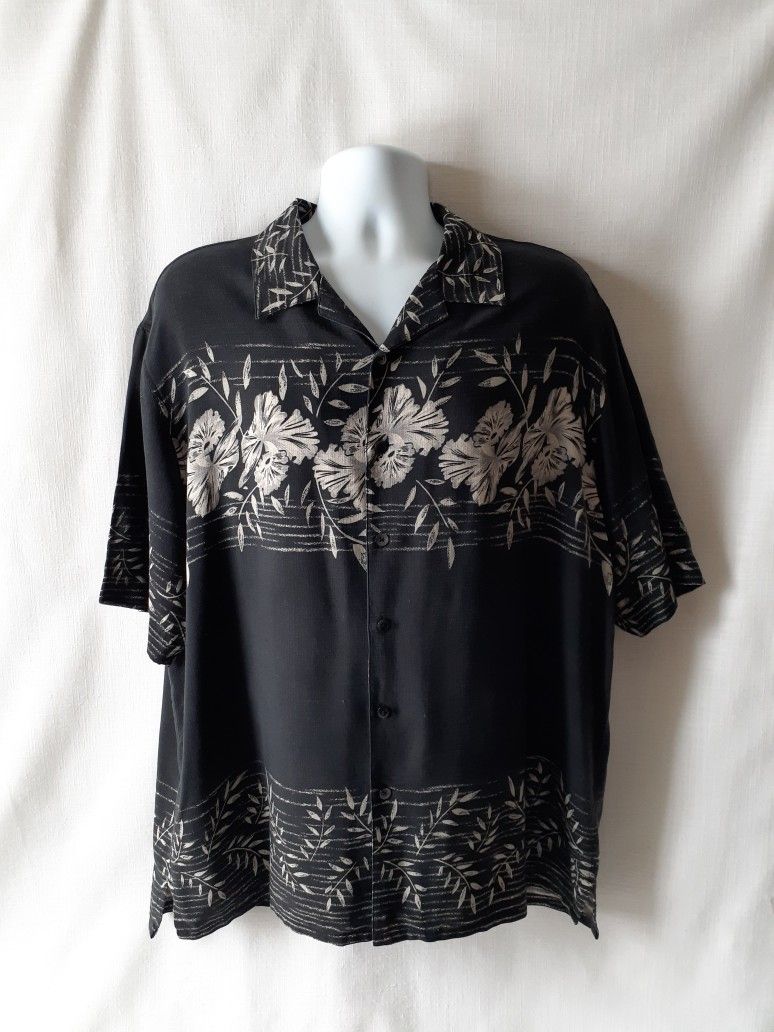 Paradise by Axis men's black/beige Hawaiian Floral button-down shirt size XL