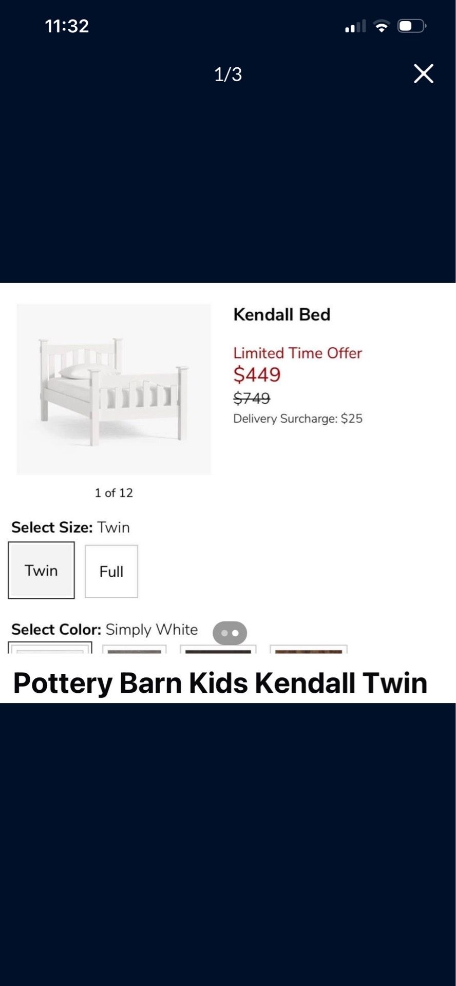 Twin Pottery Barn Kendall Bed w/trundle