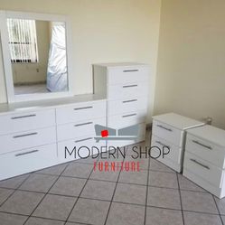Dresser With Mirror, Chest And 2 Nightstands 