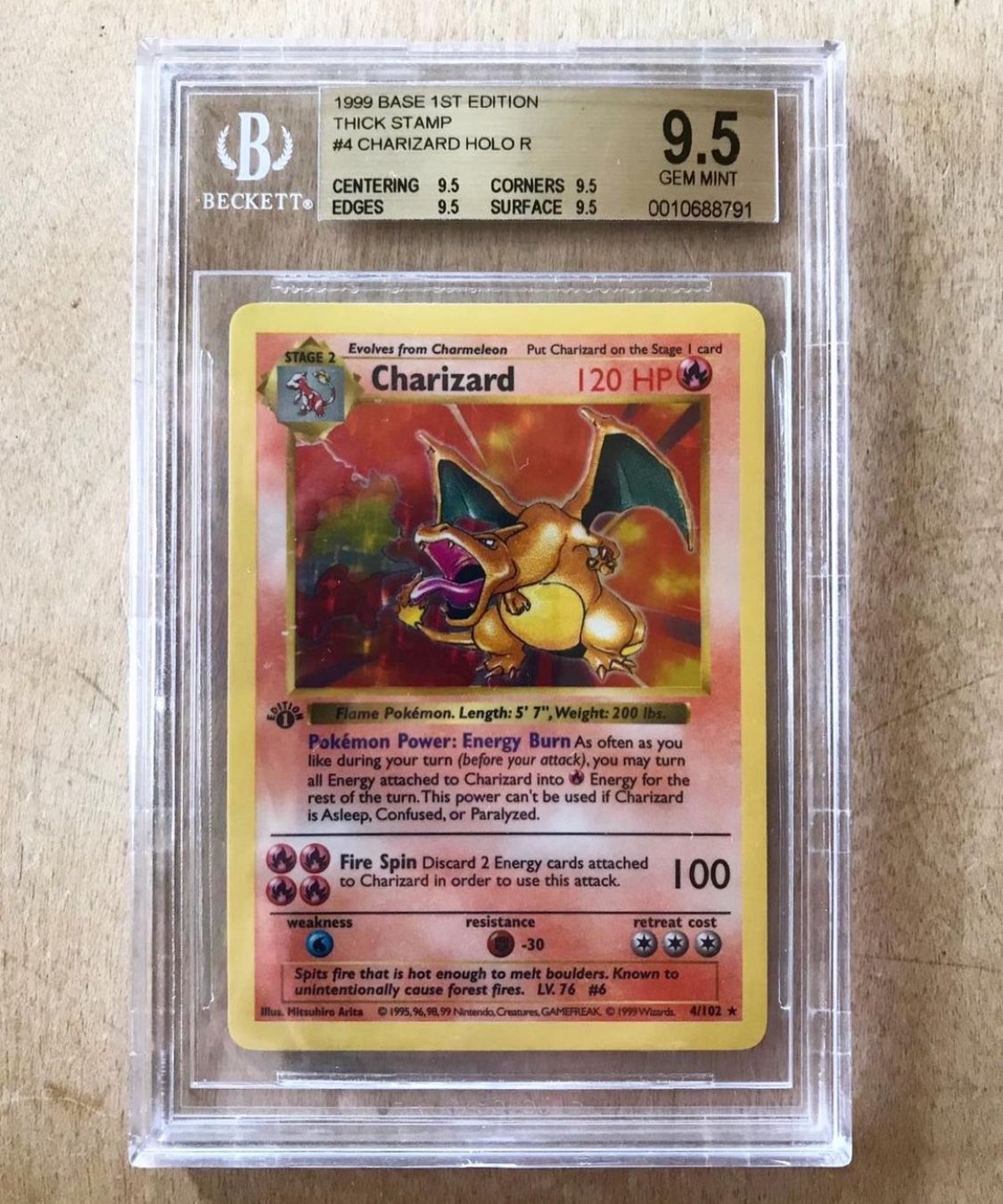 1999 Pokemon Base 1st  Thick Stamp Edition #4 Charizard HOLO R,BGS 9.5 GEM MINT