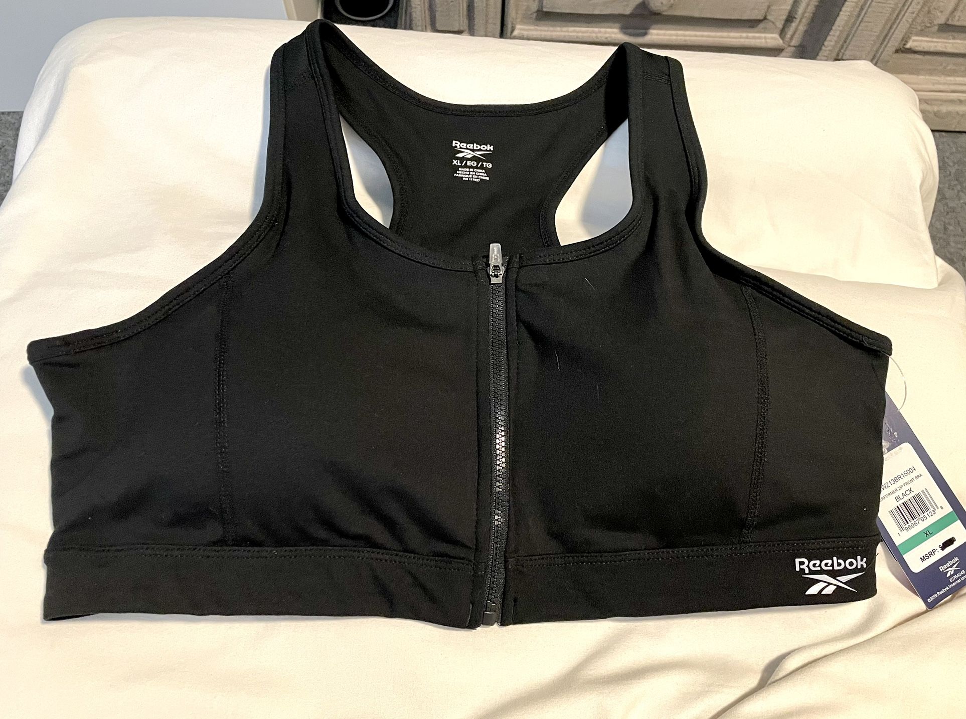 **NWT** REEBOK - Zip Front Bra - High Support W/Padded Cups - Size XL -Performer