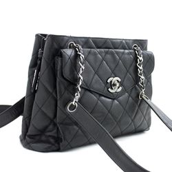 Authentic Chanel Caviar Quilt Black Leather Bag Large 