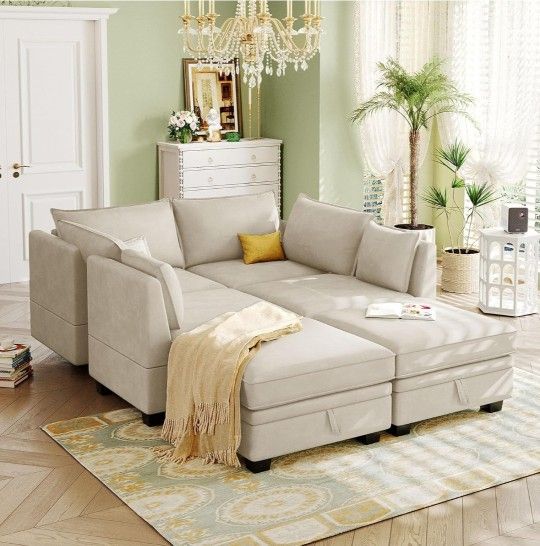 Sofa Sectional - Fabric - Light Beige