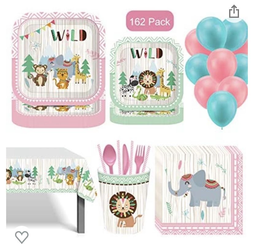 162PCS Wild One Party Supplies, Wild One Party Disposable Tableware Set and decorations