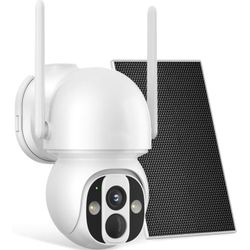 Solar Security Camera Outdoor Wireless WiFi Pro, 4MP Color Night Vision, AI/PIR Motion Detection, 360 PT, 2-Way Audio, IP66, 2.4/5GHz, SD/Cloud Storag