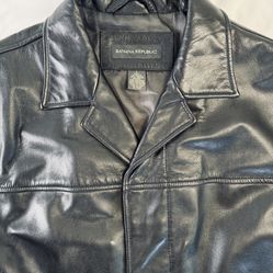 Banana Republic Vintage Leather Car Coat Men's Large Black 90s Y2K Minimalist L