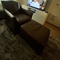 Leather Chair & Ottoman Set: Mitchell Gold + Bob Williams
