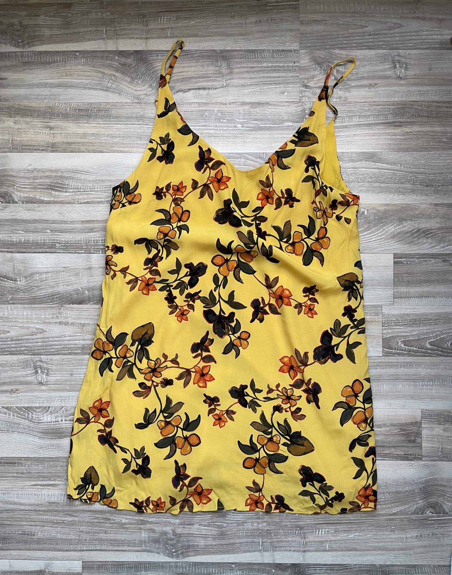 Urban Outfitters Spaghetti Strap Yellow Floral Dress Size Large  A Line Viscose 