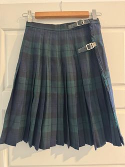Child’s Hector Russell Kilt Skirt Navy Green Plaid 100% Wool New Never Worn