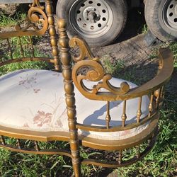French Antique Courting Bench w Gilt Wood