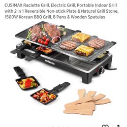 $30,new! Raclette Grill, Electric Grill, Portable Indoor Grill with 2 in 1 Reversible Non-stick Plate & Natural Grill Stone, 1500W Korean BBQ Grill, 8