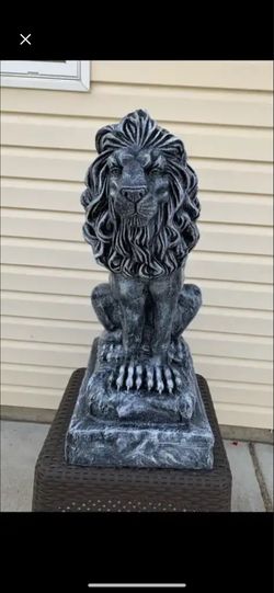 3 foot tall stone colored lion statue