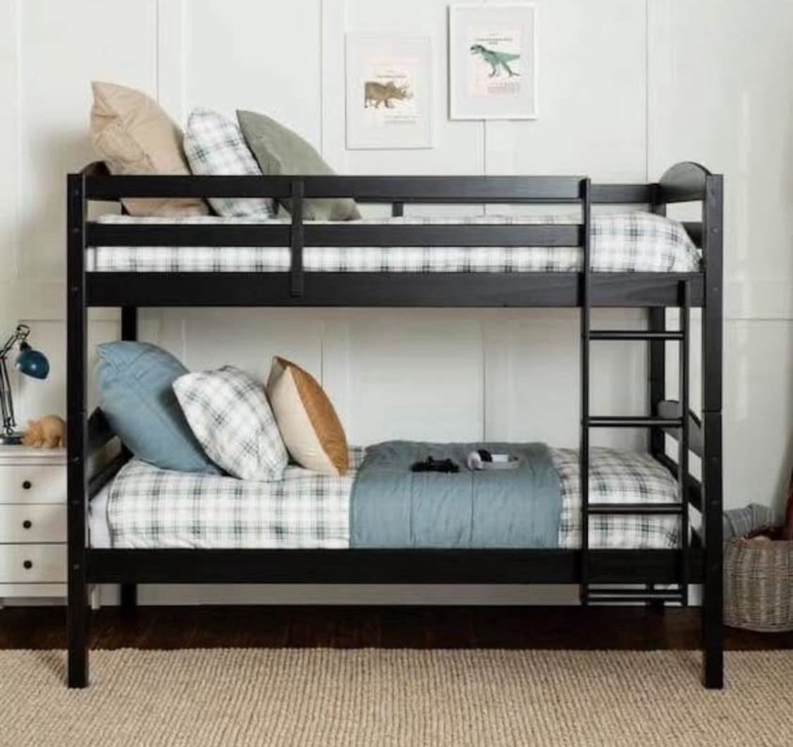 New Black Solid Wood Transitional Bunkbed