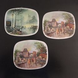 "Tins” 3 wall plaques with glossy tin art. 1960s