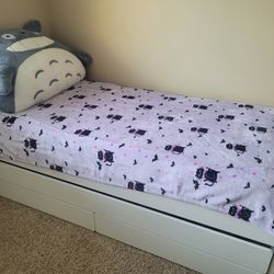 Bed frame w/pull-out bed + storage, white, Twin