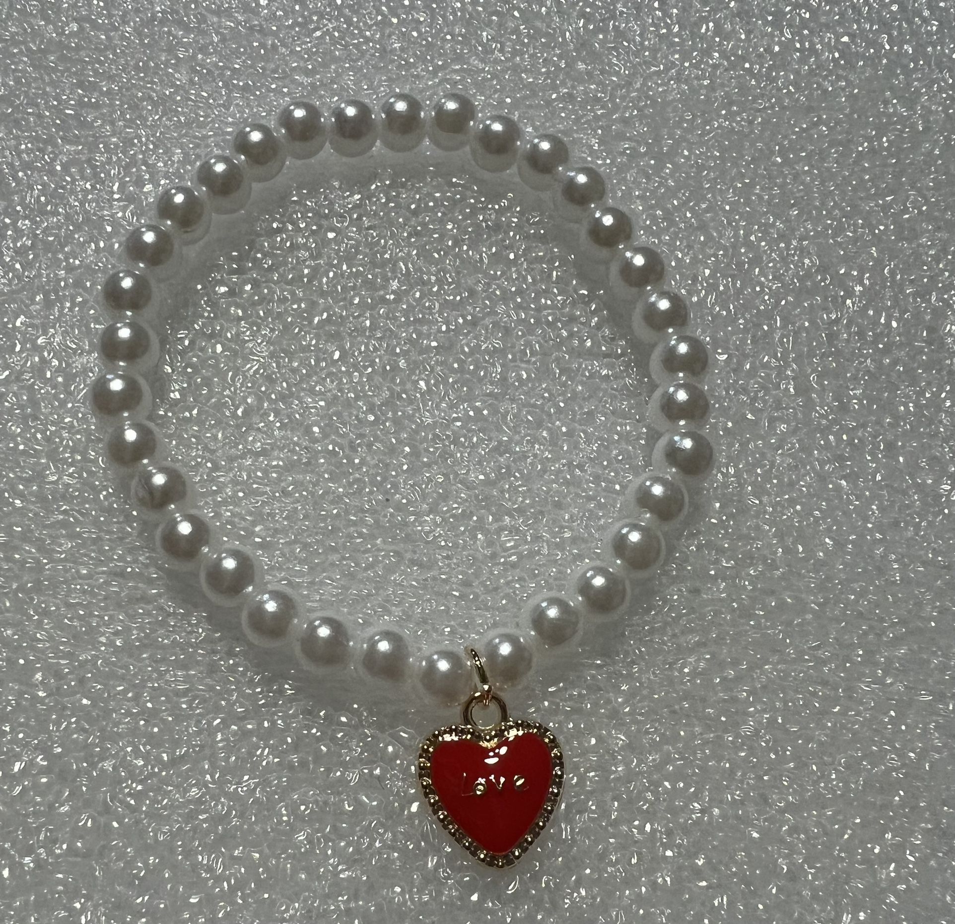 Pearl Bracelet With Heart Shape Charm That Says Love (pls Read Description Below)