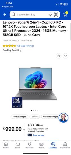 Lenovo Yoga 7in1 Laptop 512gb storage
