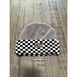 Vans Off The Wall Curfew Cuff Beanie Frost Grey Blk/Wht Checkerboard Patch skate