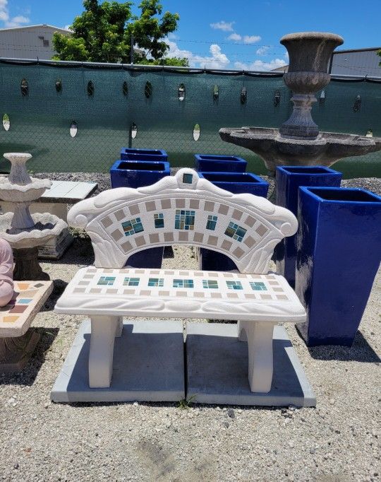 Concrete Bench With Back / Cement Mosaic Backyard Patio Benches / Outdoor Patio Furniture Garden decoration