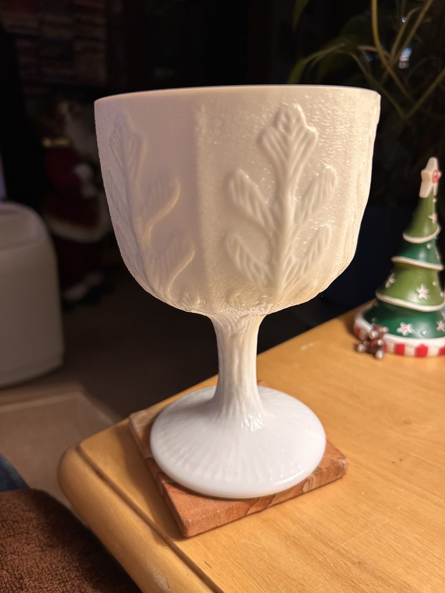 1975 Vintage FTD Oak Leaf MILK GLASS Pedestal Planter - Vase - Compote - Dish