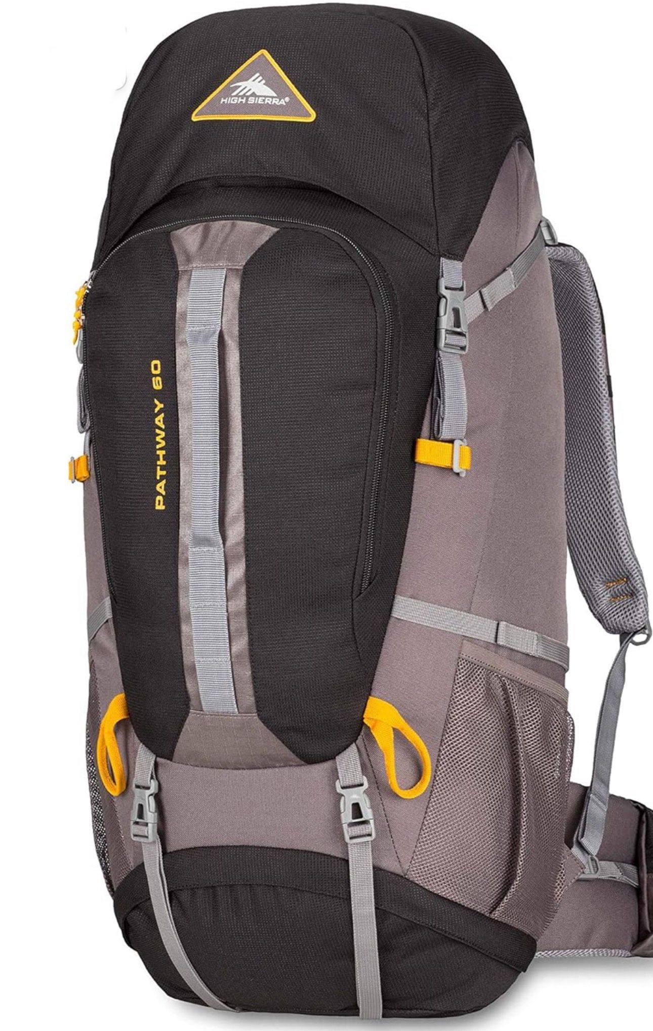 High Sierra Pathway Internal Frame Hiking Travel Backpack, Black/Slate/Gold, 60L