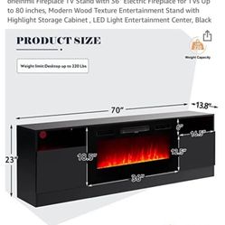 New, 70” TV Stand With Fireplace And Led Light