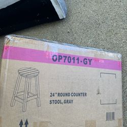 Linon Sims Classic 24" Round Counter Stool in rustic washed gray. 