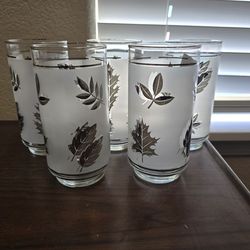 Vintage silver leaf or mushroom libbey glasses barware retro kitchen kitsch