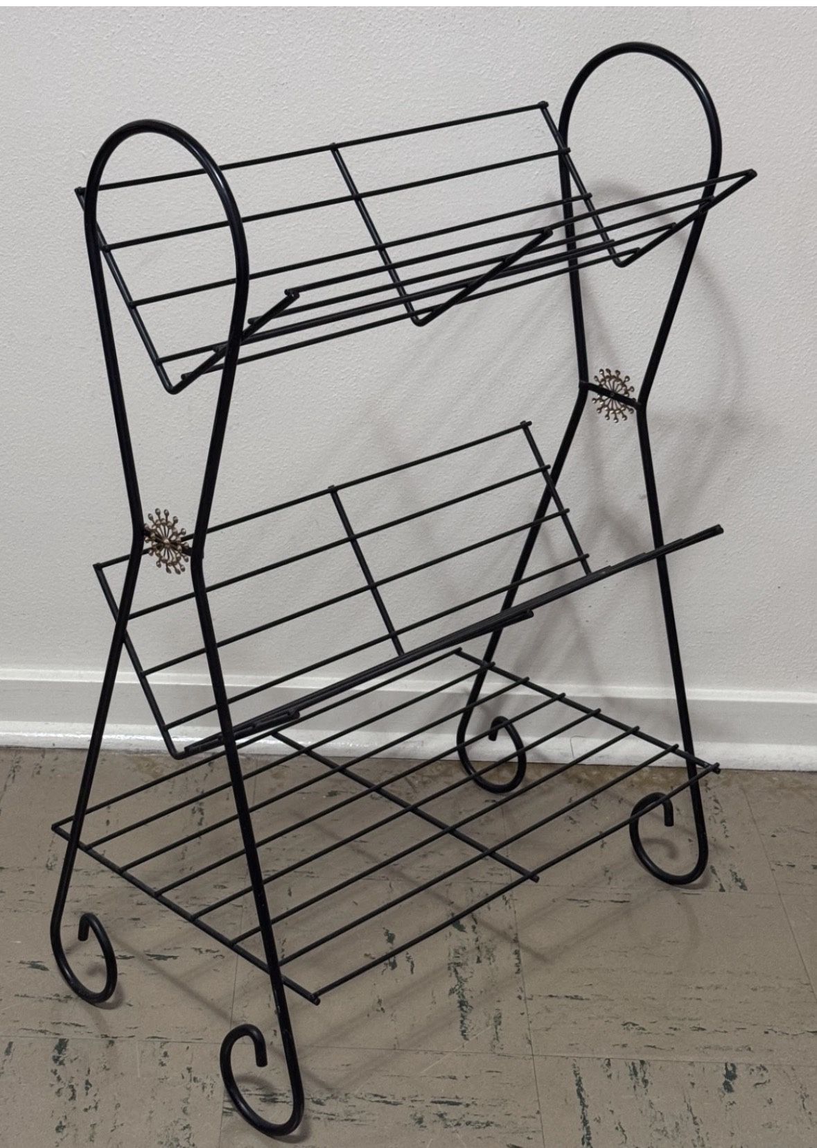 Vintage Mid-Century Modern 3-Tier Record Floor Stand / Rack / Shelf w/Starburst