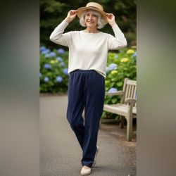 Alfred Dunner Straight Corduroy Navy Pant Size 16