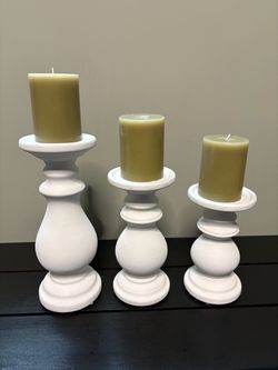 White Pillar Candle Holders Set of 3
