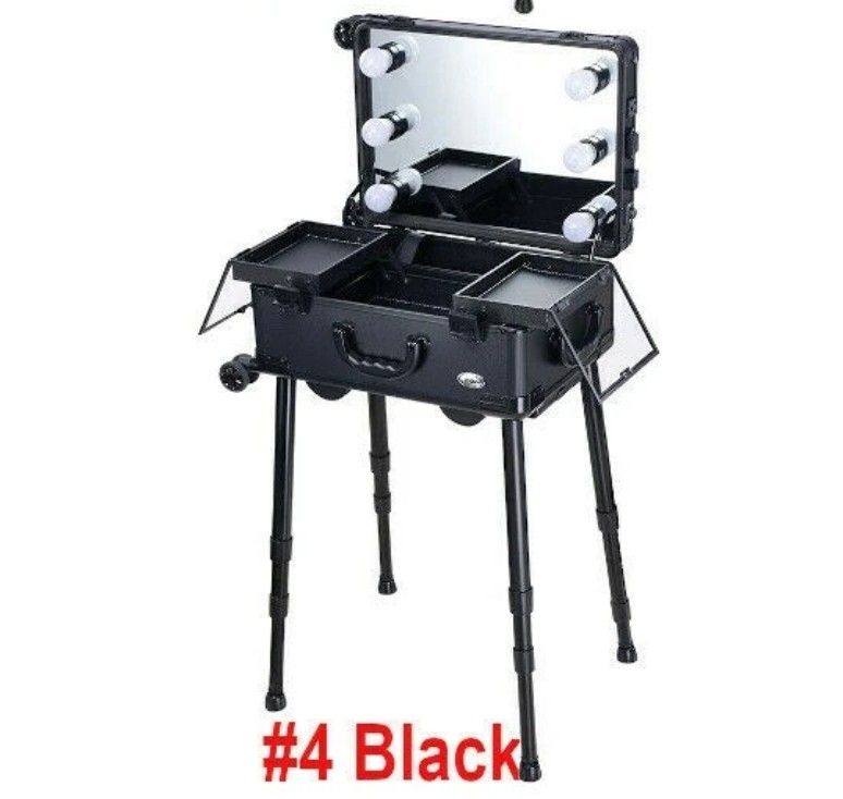 BYOOTIQUE Rolling Makeup Case Cosmetic Artist Studio Trolley LED Light Mirror