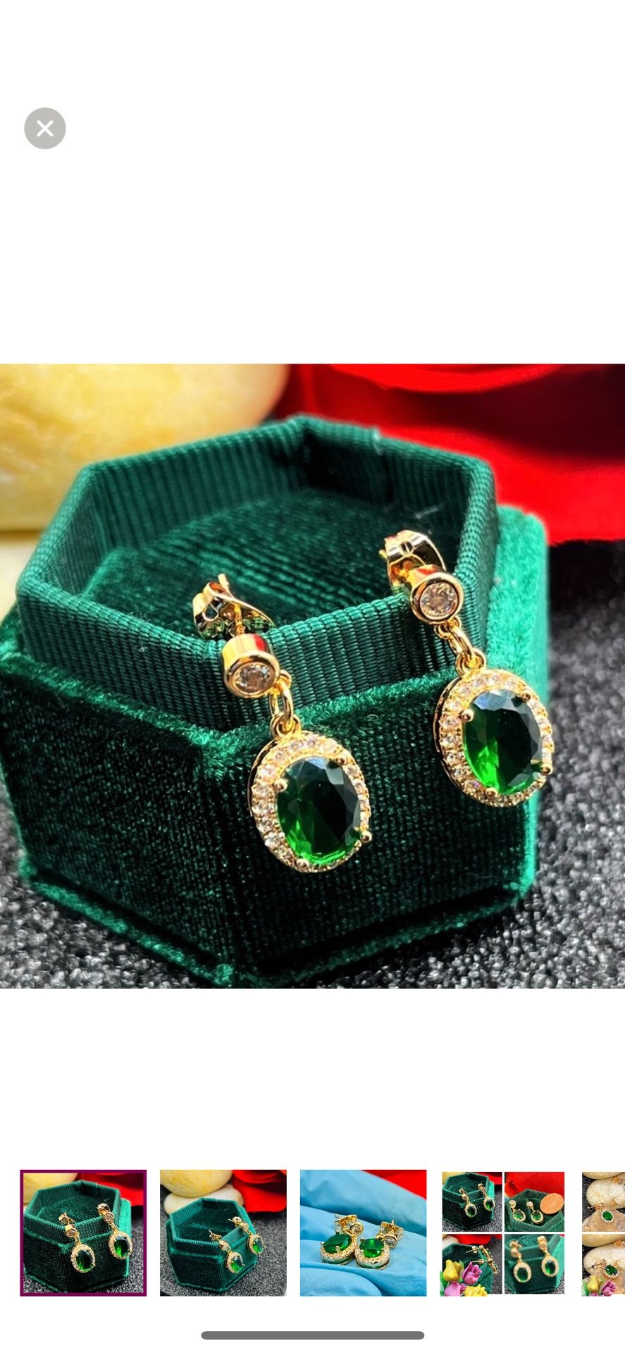 NEW Oval Shape Emerald CZ Stone Gold Plated Dangle Earrings